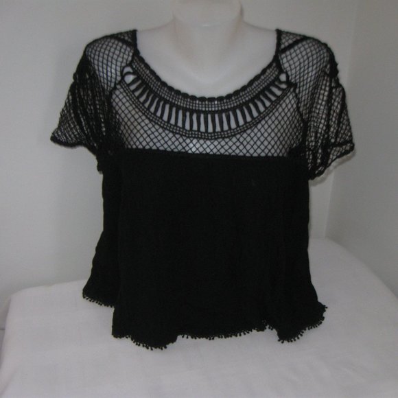 Crochet Blouse Summer Sheer Black - Picture 4 of 5